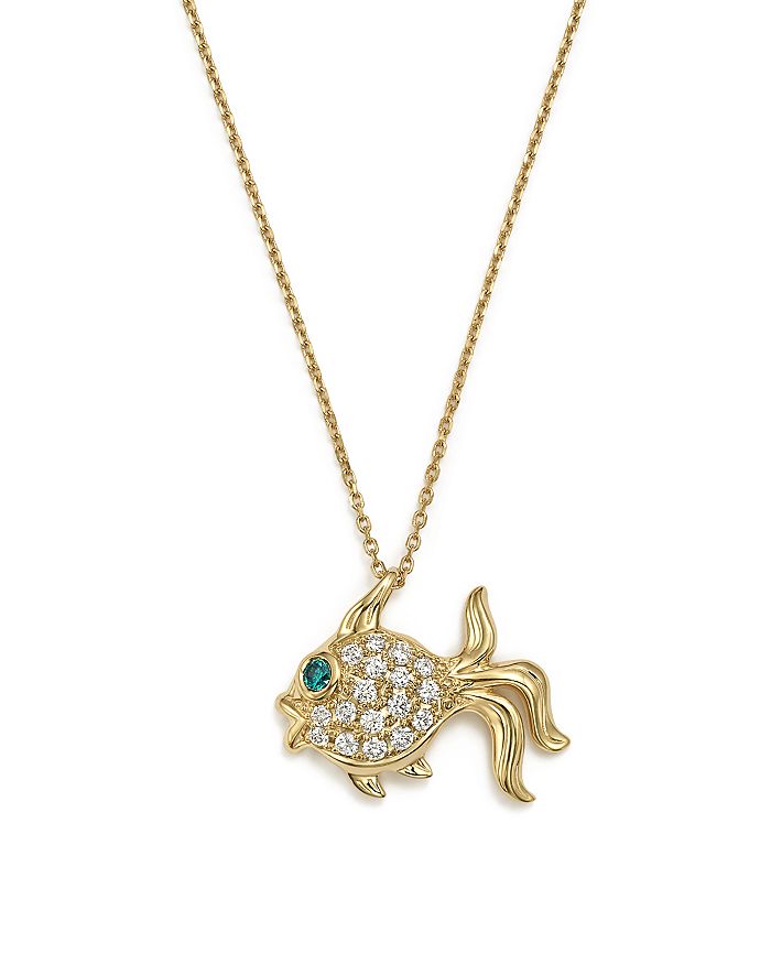 Bloomingdale s Blue and White Diamond Fish Pendant Necklace in 14K