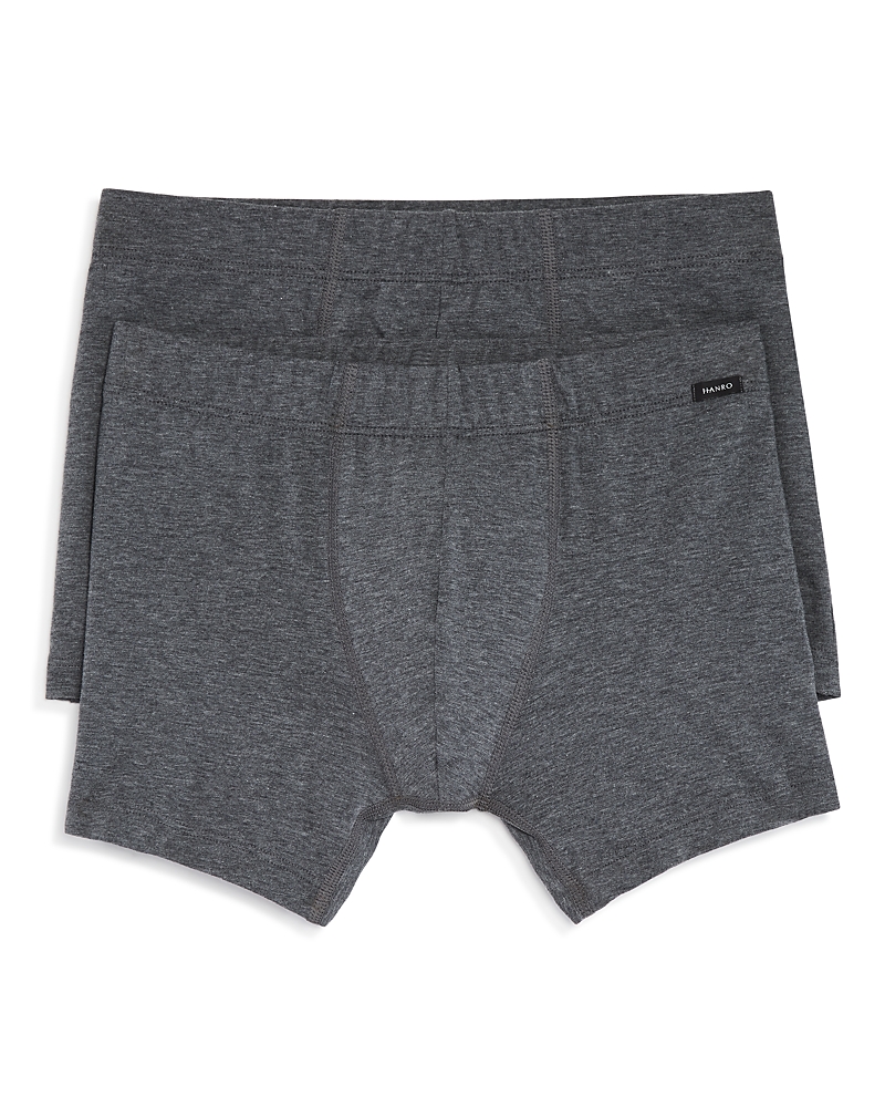 Hanro Cotton Essentials 2-pack Boxer Briefs In Coal Melange