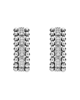 Sterling Silver Caviar Spark Diamond Oval Hoop Earrings