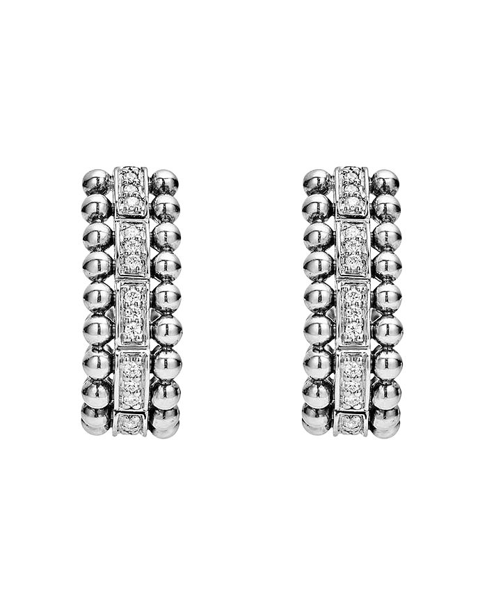 Shop Lagos Sterling Silver Caviar Spark Diamond Oval Hoop Earrings In White/silver
