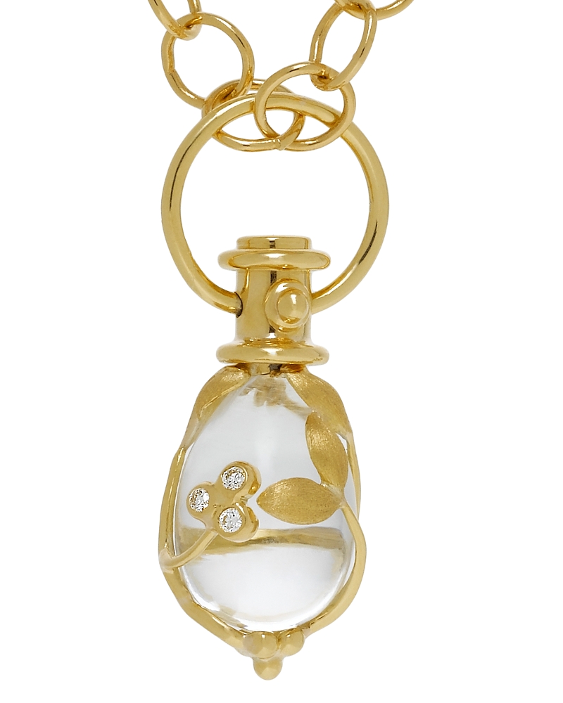 Temple St. Clair 18K Yellow Gold Vine Amulet with Oval Rock Crystal and Diamonds · OS