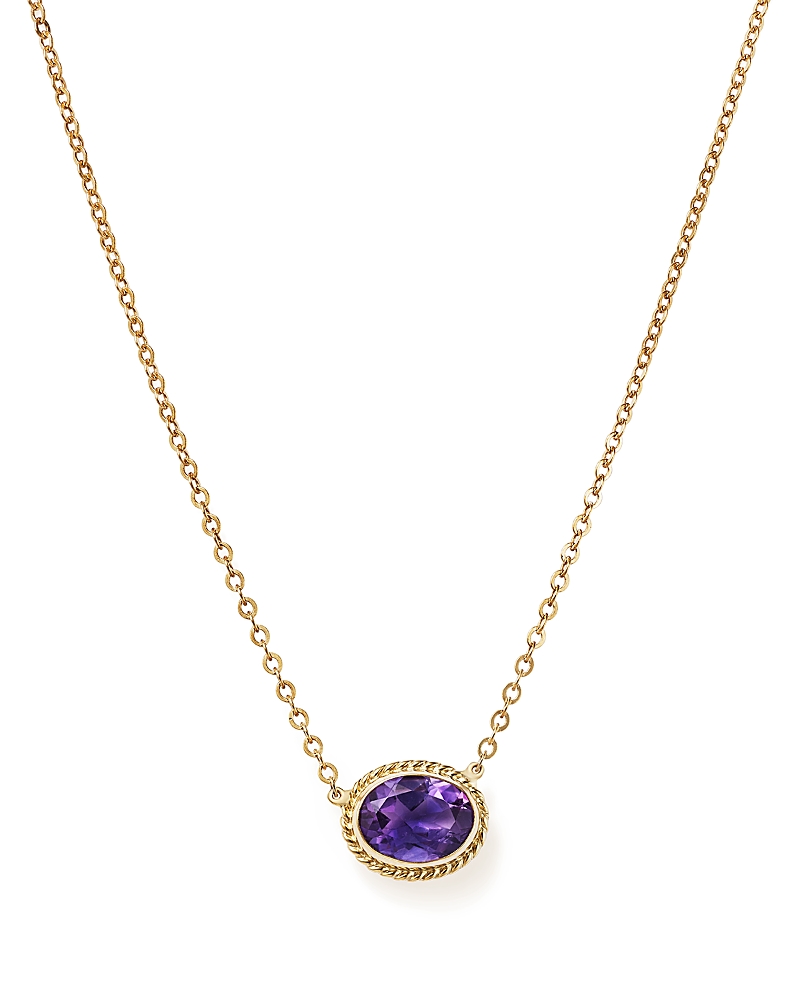Amethyst Bezel Pendant Necklace in 14K Yellow Gold, 18