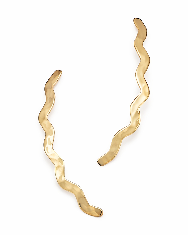 14K Yellow Gold Zigzag Hammered Climber Earrings