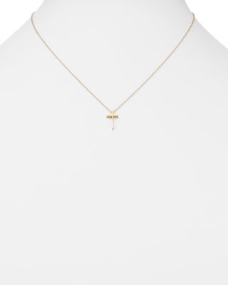 14K Yellow Gold Small Cross Pendant Necklace, 18" 
