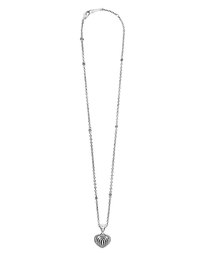 Lagos Sterling Silver Signature Caviar Fluted Heart Pendant Chain Necklace, 16 In Silver
