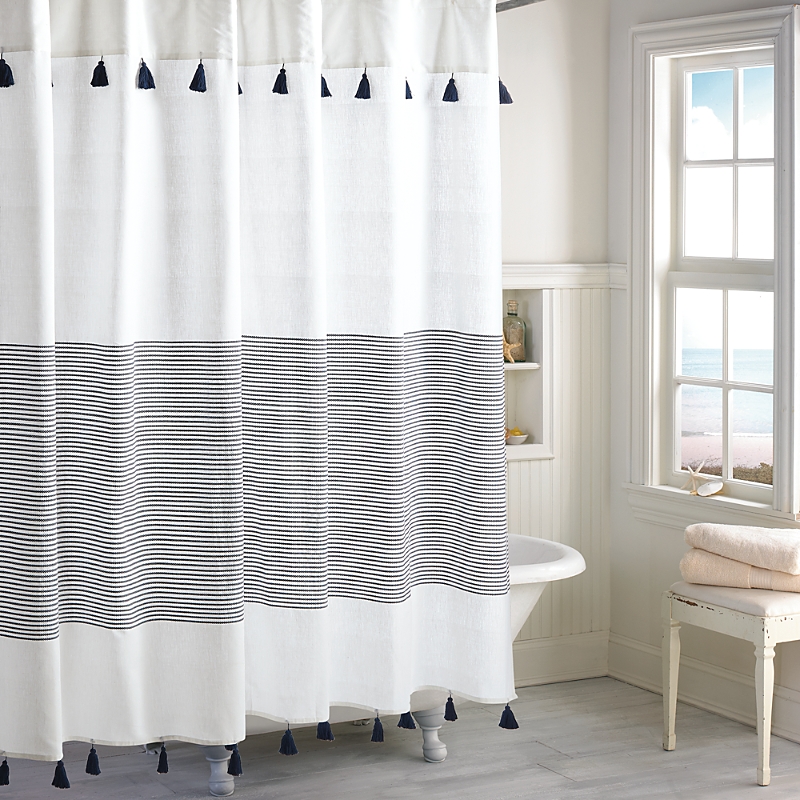 Peri Home Panama Stripe Shower Curtain In Navy