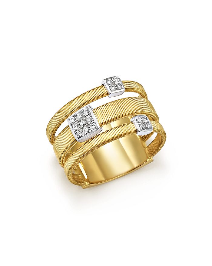 Marco Bicego 18k White And Yellow Gold Masai Three Row Pave Diamond Ring In White/gold