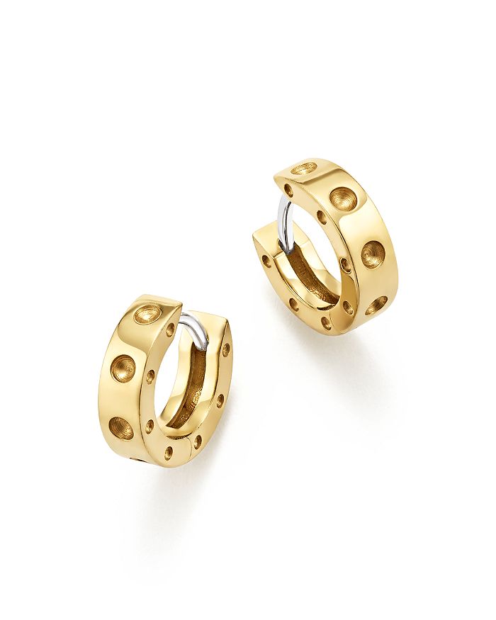 ROBERTO COIN 18K YELLOW GOLD SYMPHONY POIS MOI HUGGIE HOOP EARRINGS,7771358AYER0