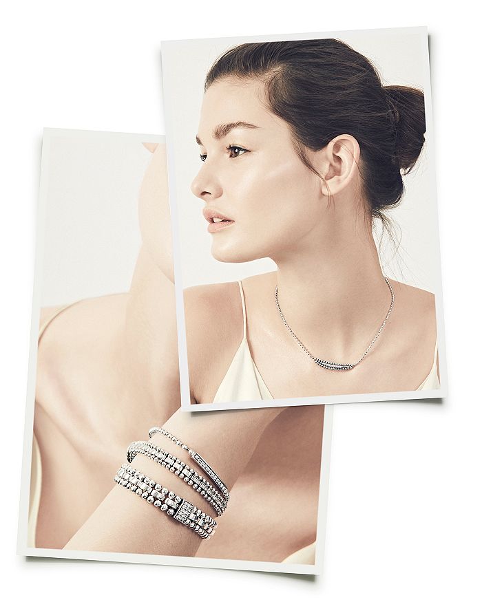 Shop Lagos Sterling Silver Caviar Spark Diamond Rectangle Link Bracelet In White/silver