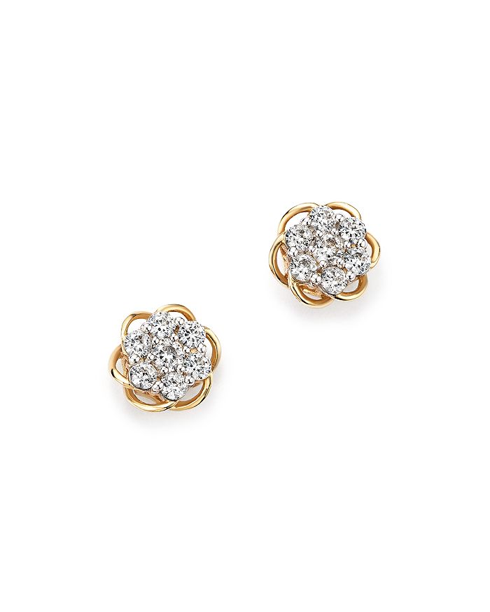 Bloomingdale's Diamond Flower Stud Earrings in 14K Yellow and White ...