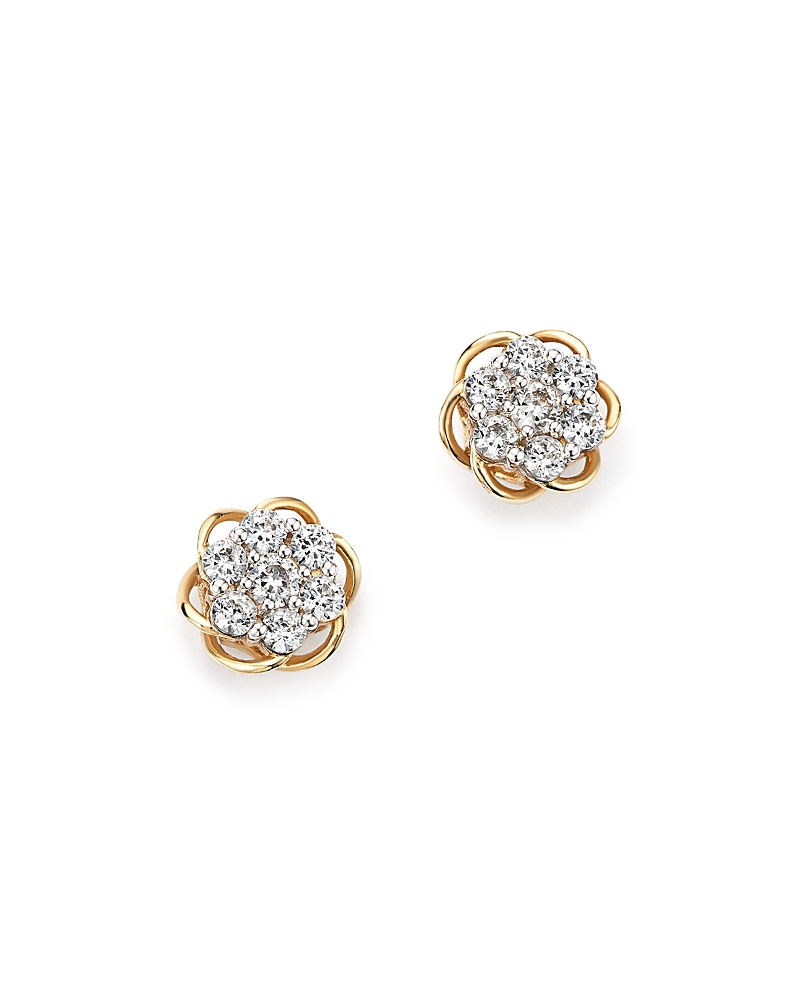 Diamond Flower Stud Earrings in 14K Yellow and White Gold, .50 tcw