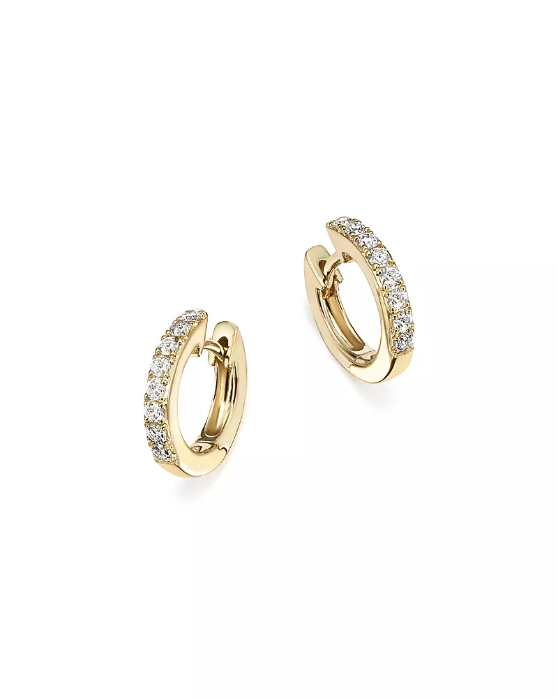 Diamond Mini Hoop Earrings in 14K Yellow Gold, 0.15 tcw
