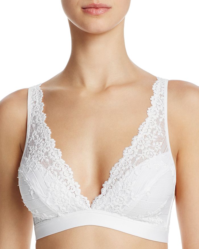 Shop Wacoal Embrace Lace Convertible Plunge Soft Cup Wireless Bra In Delicious White