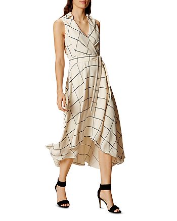 KAREN MILLEN Windowpane Plaid Wrap Midi Dress | Bloomingdale's