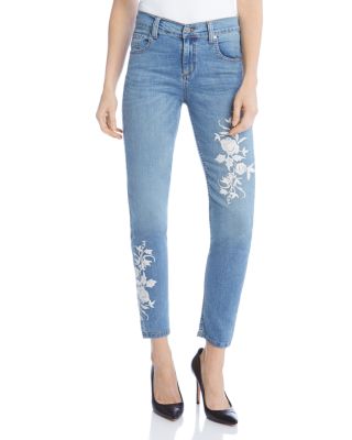Karen Kane - Embroidered Skinny Ankle Jeans in Light Blue