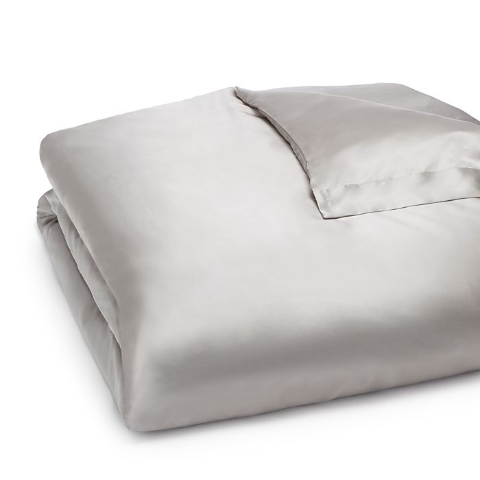Gingerlily Silk Solid Duvet Cover, Queen In Silver
