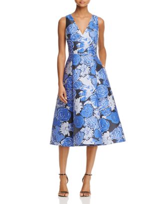 Adrianna Papell Floral V-Neck Midi Dress | Bloomingdale's