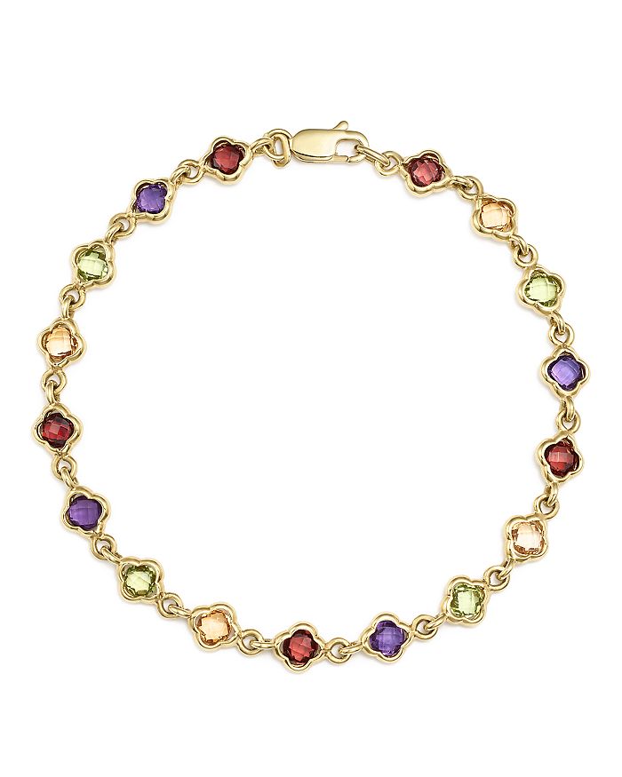 Bloomingdale's Multi Gemstone Small Clover Bracelet in 14K Yellow Gold ...