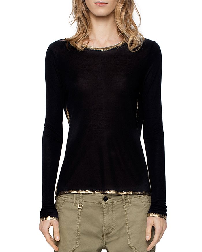 ZADIG & VOLTAIRE WILLY GOLD LONG-SLEEVE TEE,SFTQ1807F
