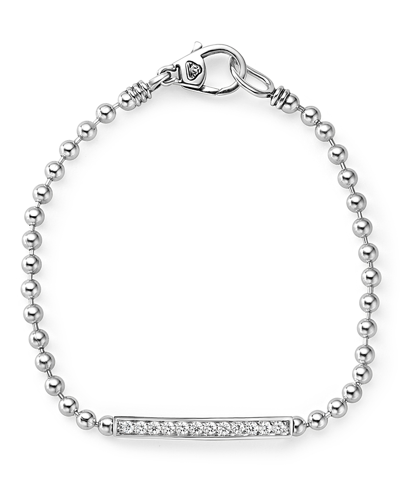 Lagos Sterling Silver Caviar Spark Diamond Bar Chain Bracelet In White/silver