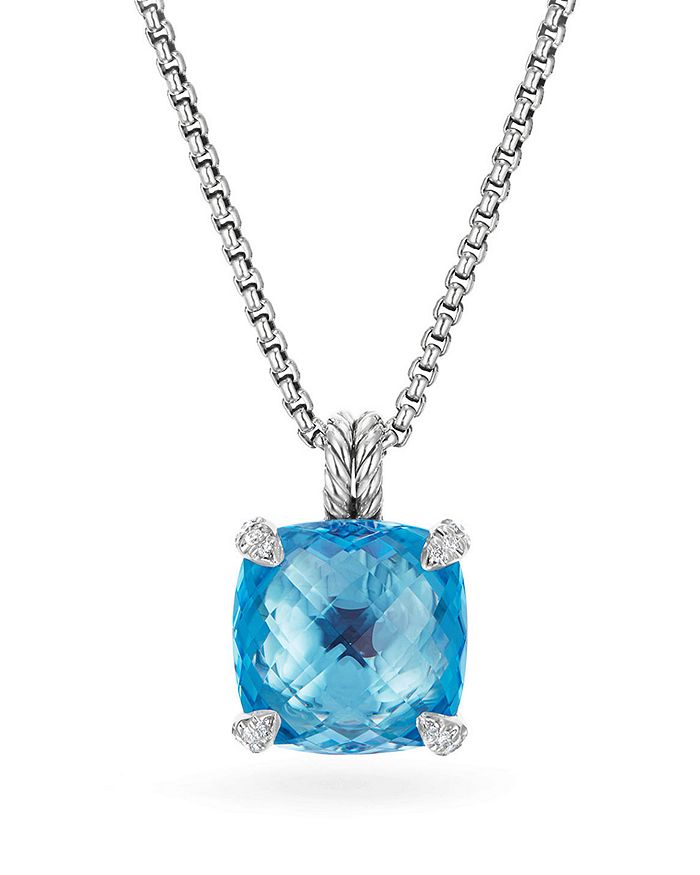 David Yurman Chatelaine Pendant Necklace With Blue Topaz And Diamonds In Blue/silver