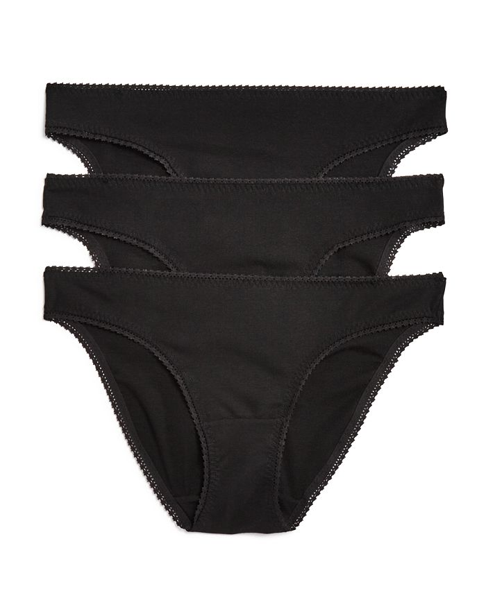 Shop On Gossamer Cabana Cotton Blend Stretch Hip Bikinis, Set Of 3 In Black