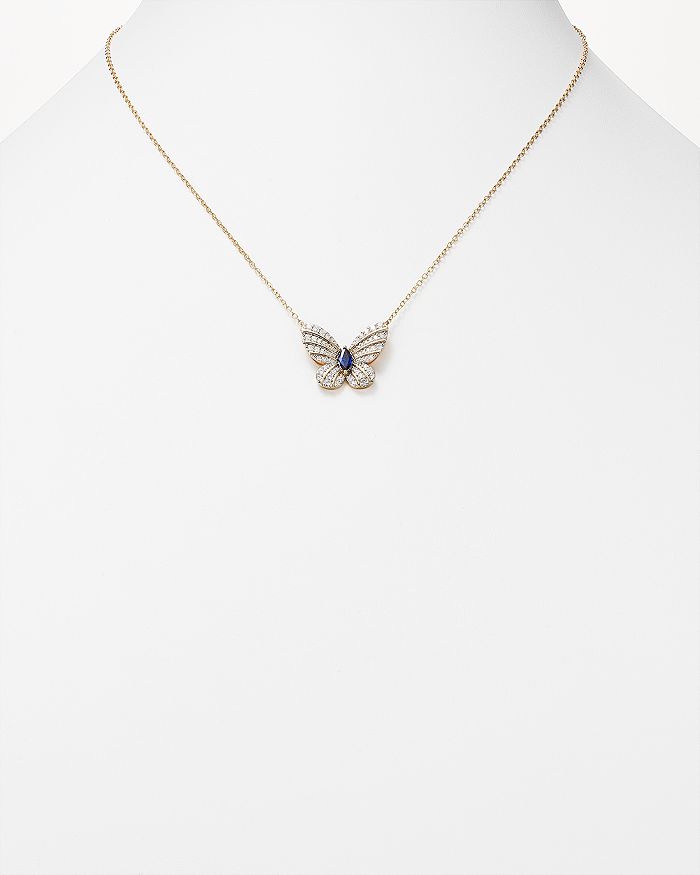 Shop Bloomingdale's Diamond And Blue Sapphire Butterfly Pendant Necklace In 14k Yellow Gold, 17 - 100% Exclusive In Multi/gold