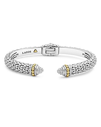 LAGOS - 18K Gold and Sterling Silver Caviar and Diamonds Cuff, 8mm