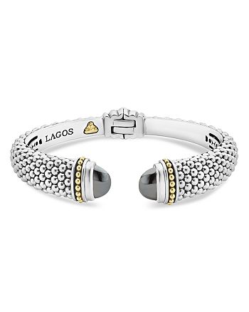 LAGOS - 18K Gold and Sterling Silver Caviar Color Hematite Cuff, 12mm