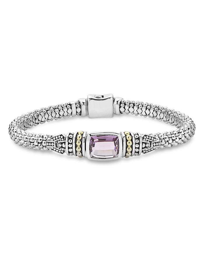 LAGOS 18K GOLD AND STERLING SILVER CAVIAR COLOR BRACELET WITH AMETHYST,05-81124-AM