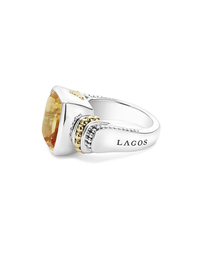 Shop Lagos 18k Gold And Sterling Silver Caviar Color Medium Citrine Ring In Orange/silver