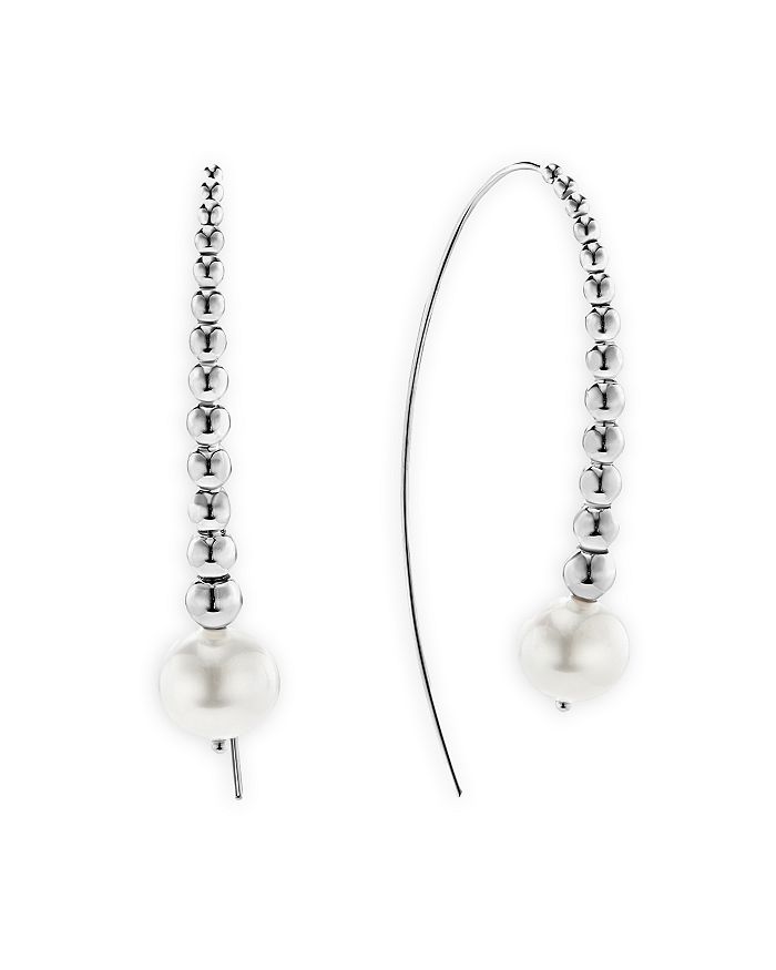 Shop Lagos Sterling Silver Signature Caviar Cultured Freshwater Pearl Linear Drop Earrings In White/silver