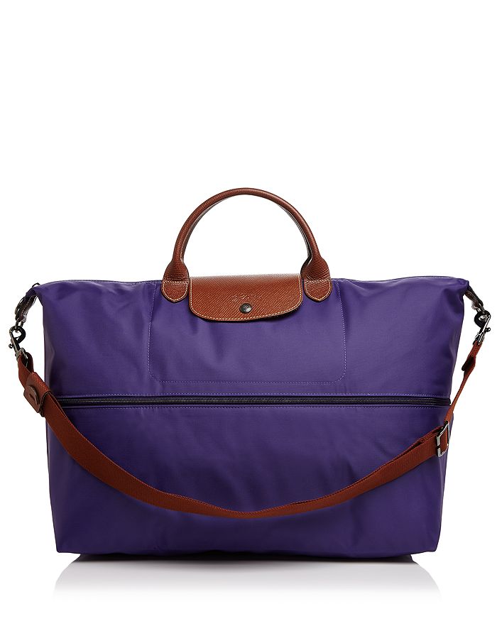 Longchamp Le Pliage Expandable Travel Duffel Nylon Weekender In Amethyst Purple/gunmetal