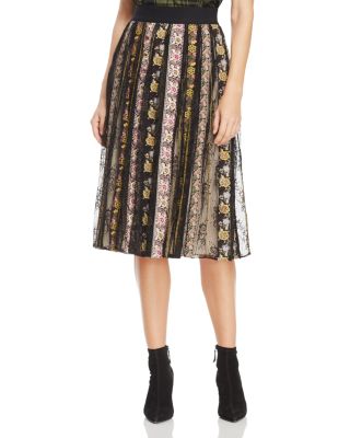 Alice and Olivia - Birdie Embroidered Midi Skirt