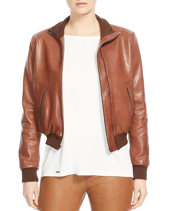 HALSTON HERITAGE HALSTON Leather Bomber Jacket Bloomingdale s
