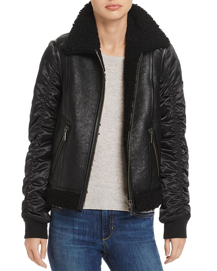 ANDREW MARC TALLY SHEARLING TRIM MIXED MEDIA JACKET,AW7A5025