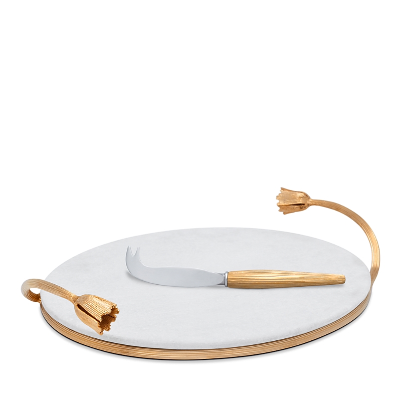 L'objet Deco Leaves Cheese And Knife Marble Set In Silver