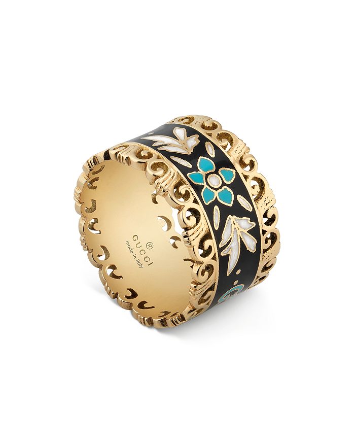 Gucci 18K Yellow Gold Blue and Black Icon Blooms Ring Bloomingdale s