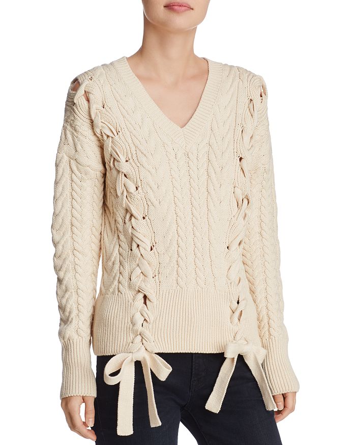 Lace up knit sweater sales