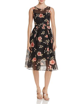 Adrianna Papell Floral Print Striped Organza Dress | Bloomingdale's
