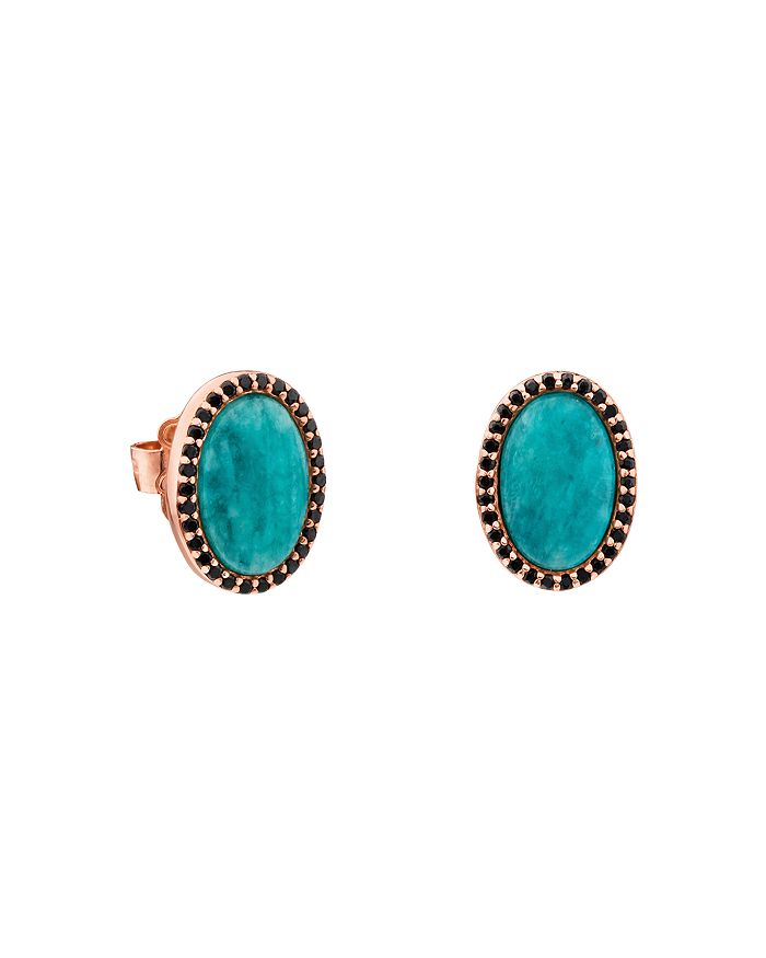 Tous Amazonite & Black Spinel Oval Stud Earrings In Blue And Rose