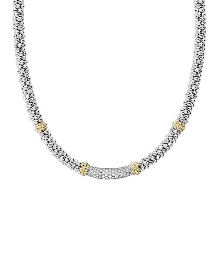 LAGOS 18K GOLD & STERLING SILVER DIAMOND LUX SINGLE STATION NECKLACE, 16,04-81031-DD16