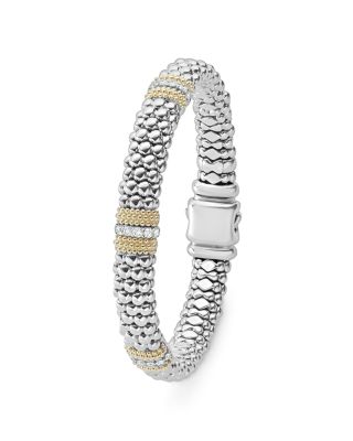 18K Gold & Sterling Silver Diamond Lux Three Station Bracelet, 9mm