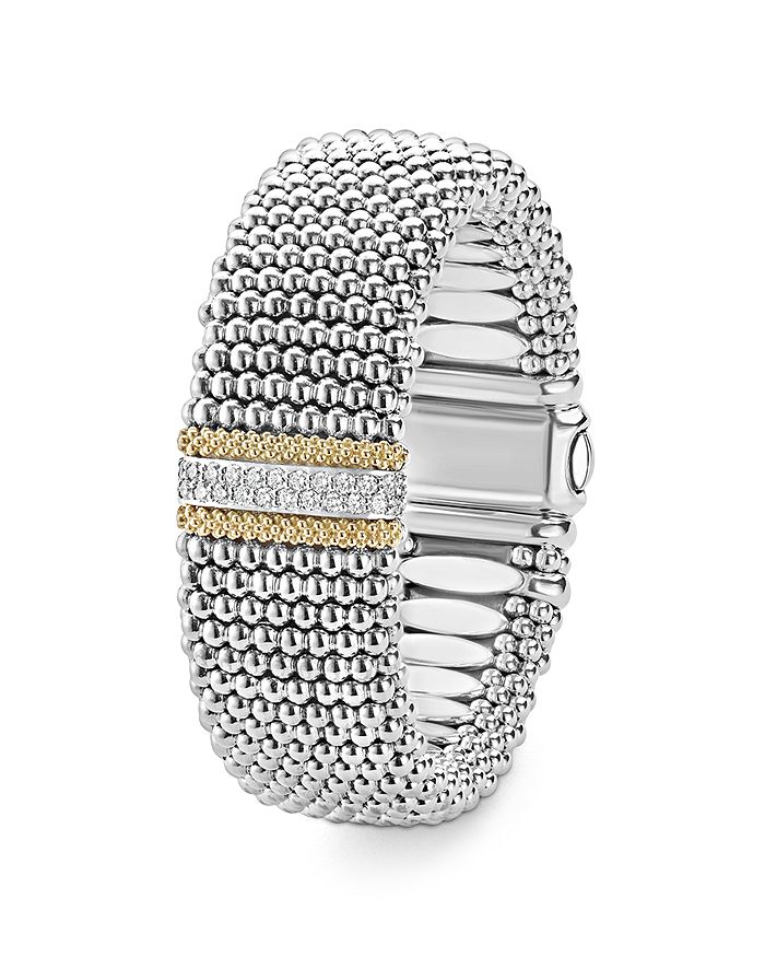 Shop Lagos 18k Gold & Sterling Silver Diamond Lux Single Station Bracelet, 23mm In White/silver