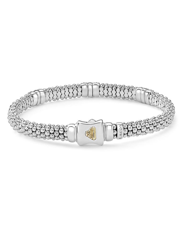 Shop Lagos 18k Gold & Sterling Silver Diamond Lux Three Station Bracelet, 6mm In White/silver
