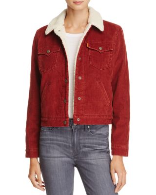 red sherpa trucker jacket