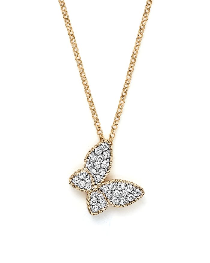 Shop Roberto Coin 18k Yellow Gold Tiny Treasures Princess Diamond Butterfly Necklace, 18 In White/gold