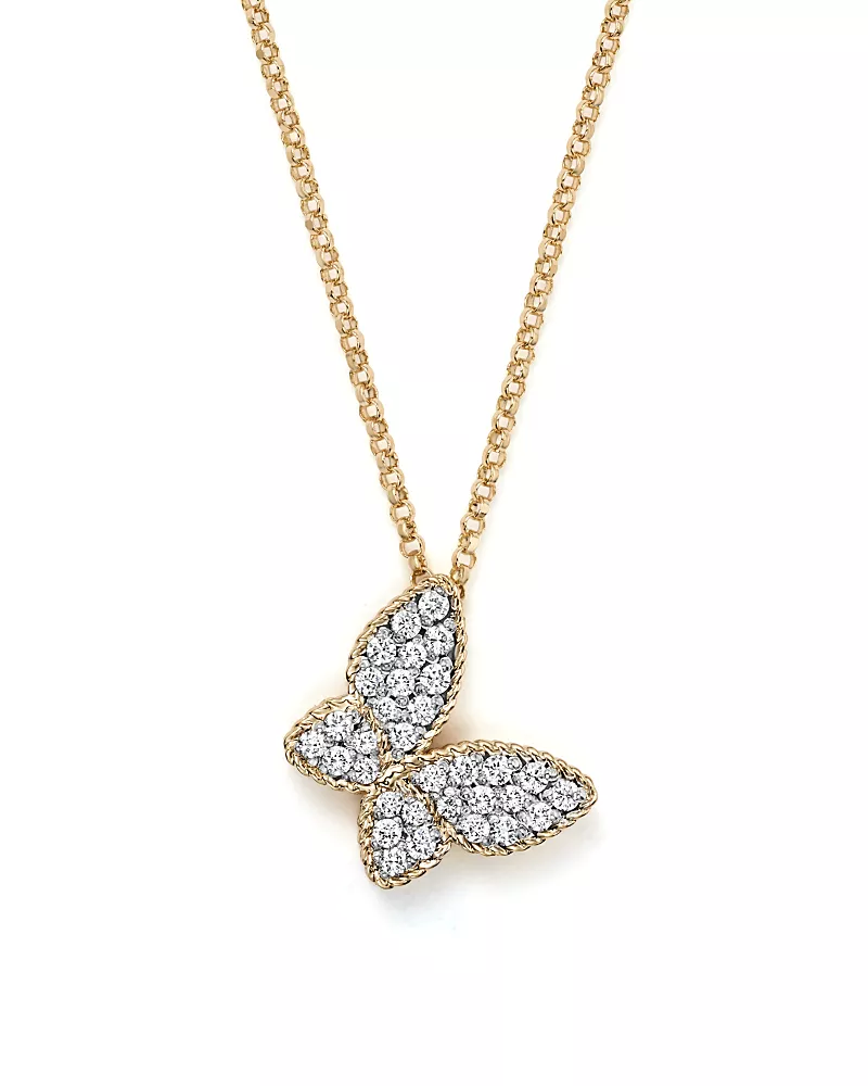 Roberto Coin 18K Yellow Gold Tiny Treasures Princess Diamond Butterfly Necklace, 18