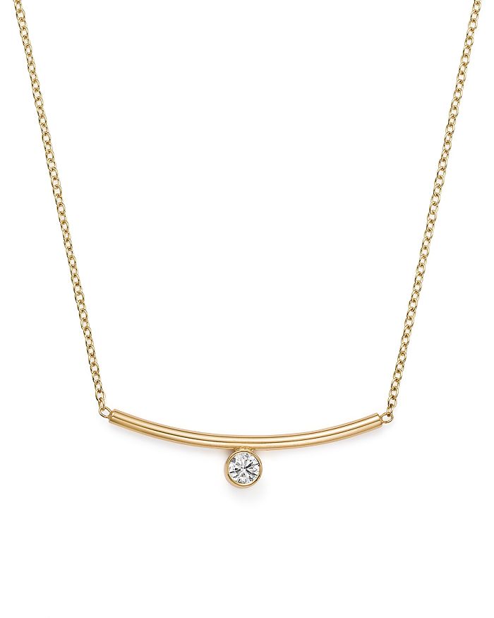 Zoë Chicco 14k Yellow Gold & Diamond Curved Bar Necklace, 16 In White/gold