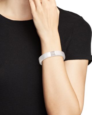 18K White Gold & White Ceramic Domino Square Stretch Bracelet with Diamonds